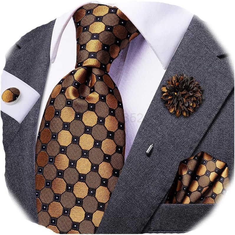 Mens Tie and Lapel Pin Paisley Striped Floral Necktie for Men Pocket Square Cufflinks Wedding PartyW250904