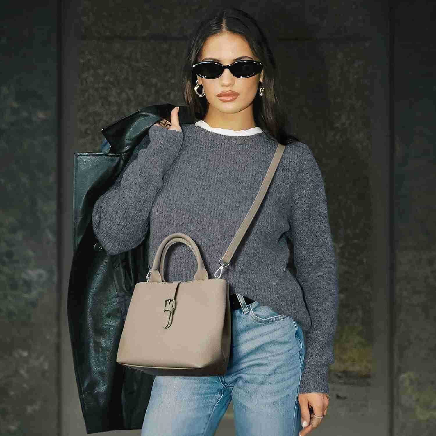 Satchel Bag for Women Adjustable Shape 3Way Carry Convertible Vegan Leather Tote for Work Travel M250904