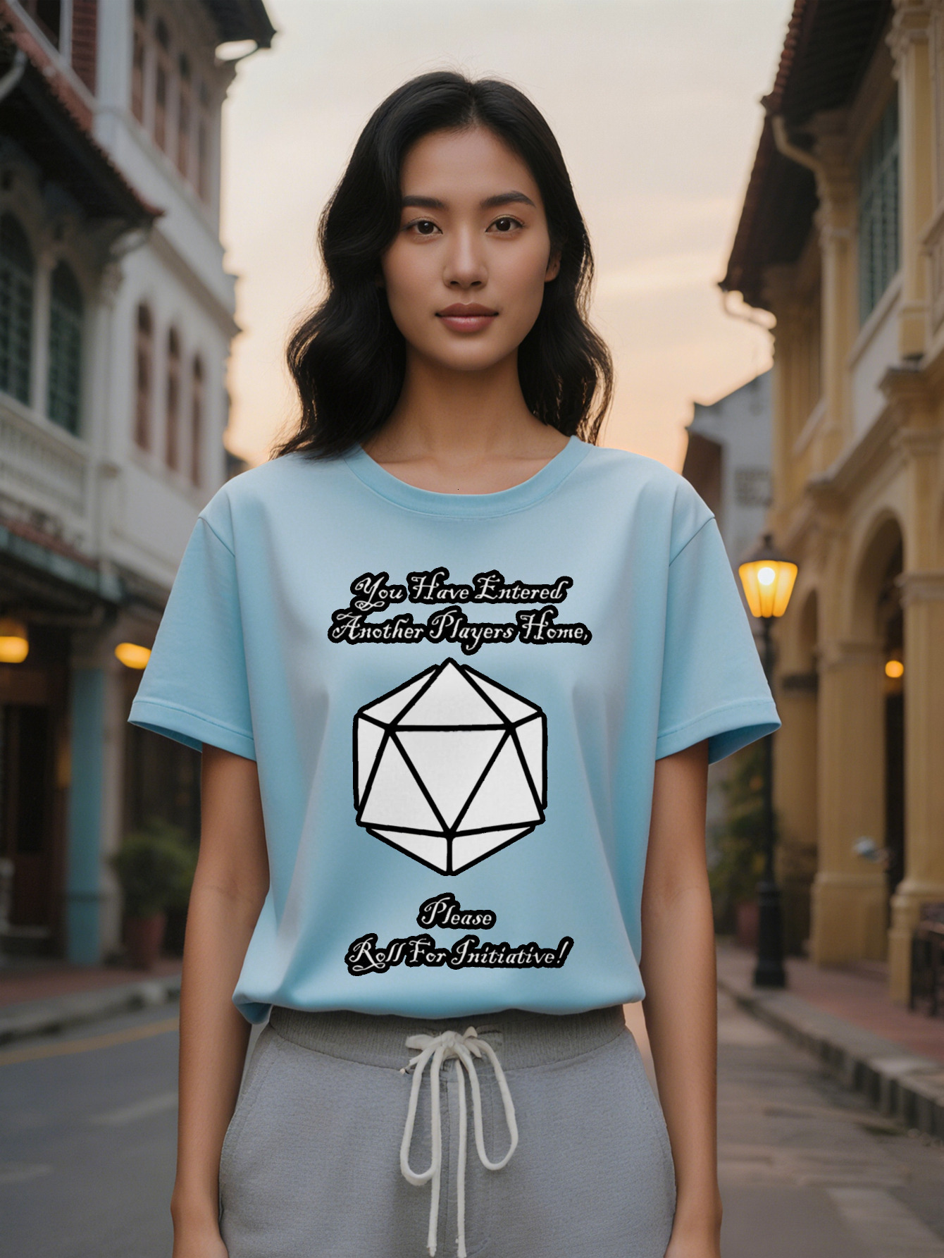 Lady Casual Versatile Round Neck T-Shirt Black Background with White Polyhedral Graphic Print You Have Entered Another