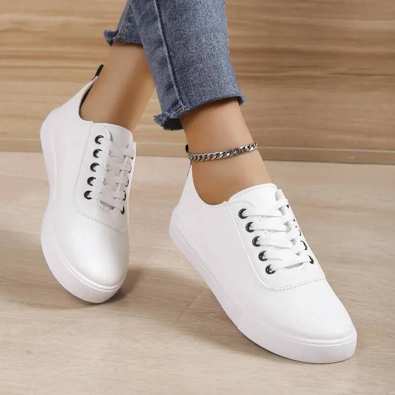 Off Sneakers Women Lace-up Shallow White Leather Shoes Versatile Soft Sole Running Walking Zapatos Student Campus ddmysaturn