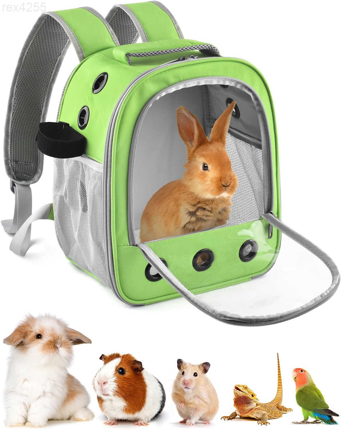 Backpack Portable Rabbit Travel Carring Bag for Pet Bunny Chinchilla Bearded Dragon Hamster Parrot Outgoing Pouch Case with Water Bottle Holder DW2509