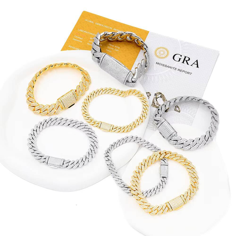 Wholesale Custom Mens 925 Sterling Silver Hip Hop Jewelry Vvs Mossanite Moissanite Diamond Iced Out Cuban Link Chain Bracelet