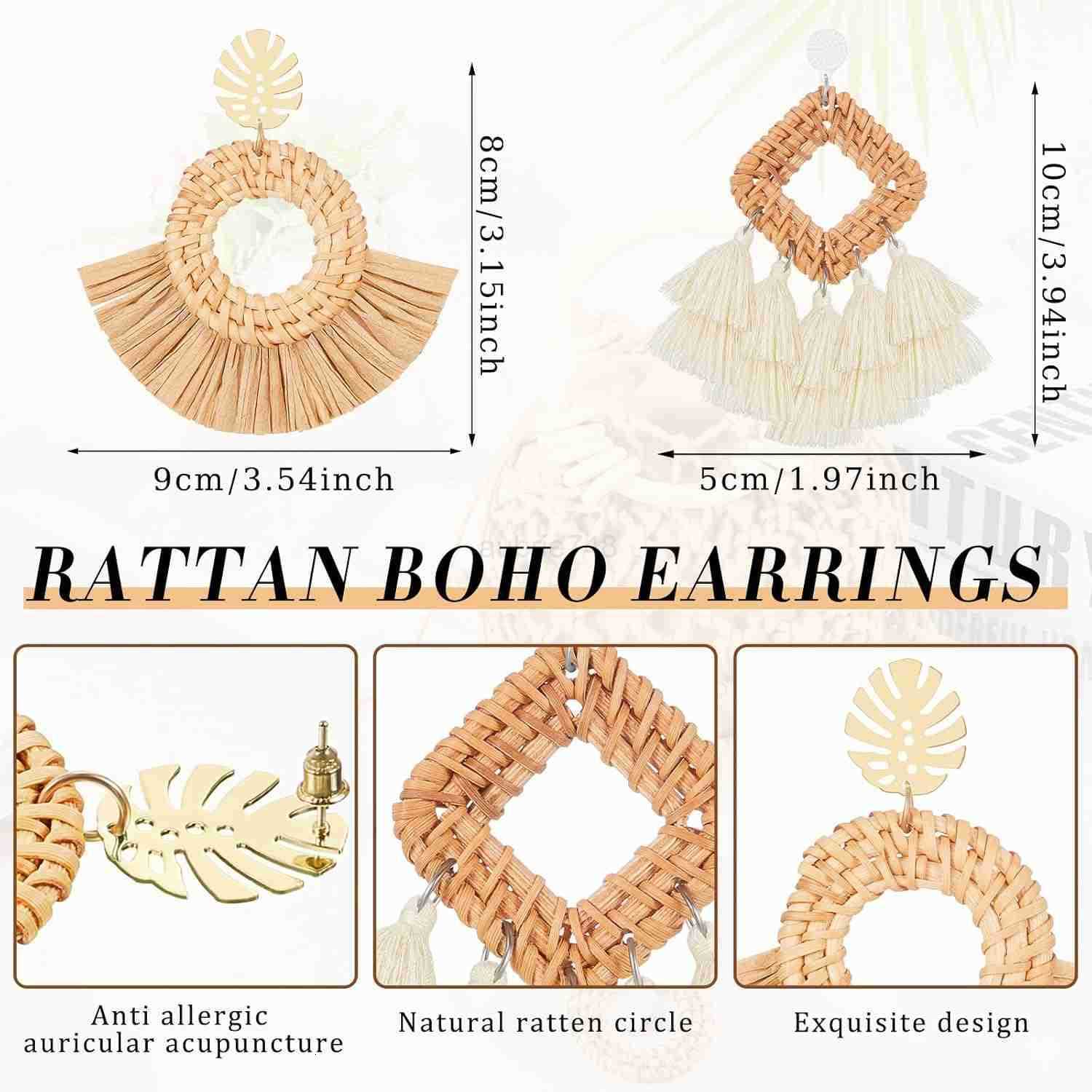 Mini Clutch Tote Handbag 2 Pairs Rattan Earrings for Women Crossbody Bag Bohemian Woven Clutch Bucket Handbag M250904