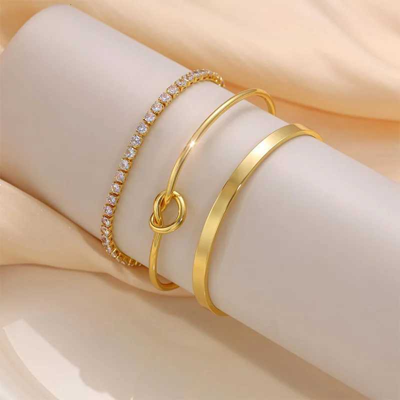 3pcs Stainl Steel Gold Plated Bracelets for Women Adjustable Jewelry Gifts Luxury Zircon Chain Bangles Jewelry AccoriesXJ250904
