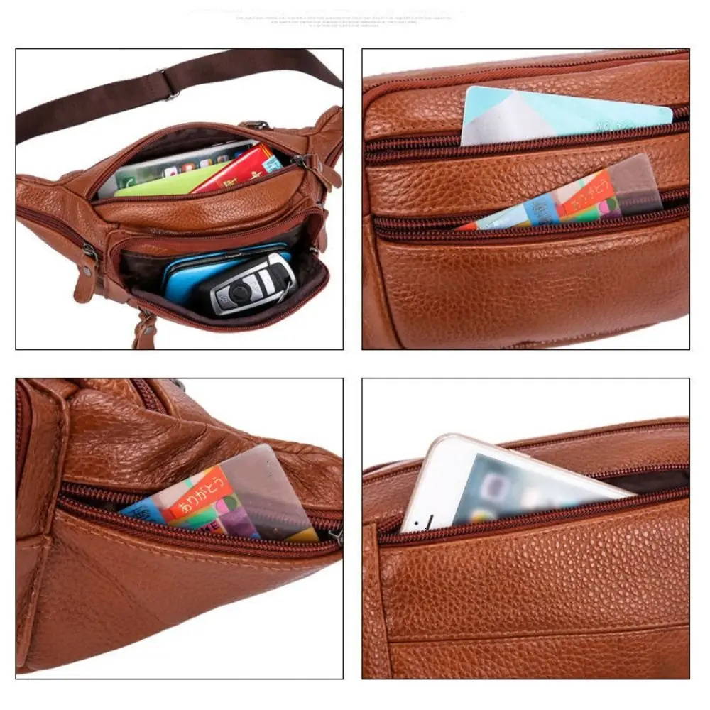 Multilayered Mens Waist Bag Fashion Waterproof Large Capacity Travel Phone Bag PU Leather Zipper Waist Purse Pack 250903