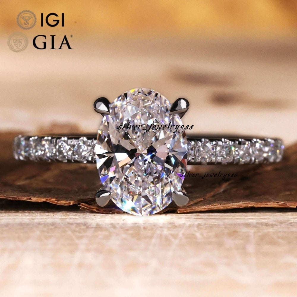Gia Igi Certified Cvd HPHT Lab Grown Created Diamond 14k 18k Solid Gold Oval White Gold Rings Engagement Ring Jewelry for Women