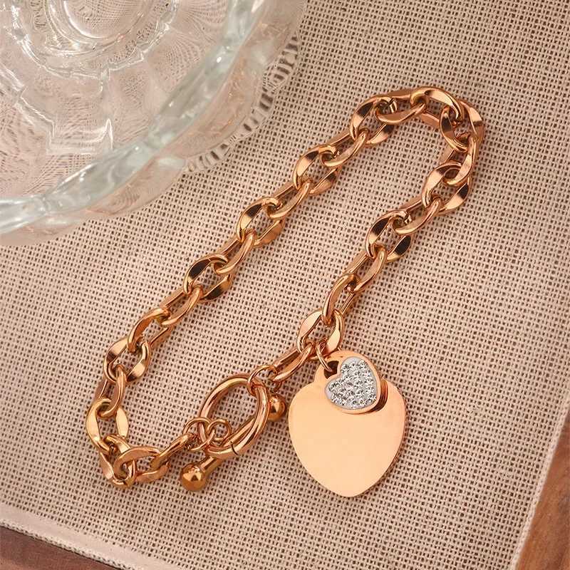 1 Pcs Bangle For Women Girl Not Fade Stainl Steel Gold Plated Waterproof Geometric Heart Pendant Bracelet JewelryXJ250904