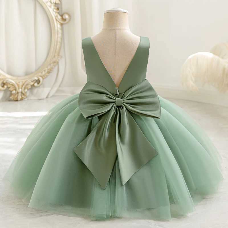 Baby Kids Green Lace Dresses For Children Girl Sleeveless Princess Gown Birthday Party Flower Girls White Dress Z250904
