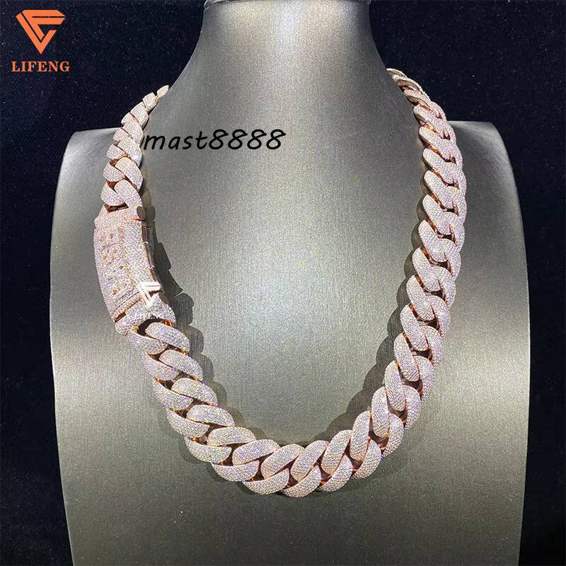 20mm Rose Gold Moissanite Cuban Chain Necklace VVS Diamond Tester 925 Silver Iced Passes Tester VVS Diamond Cuban Chain Necklace