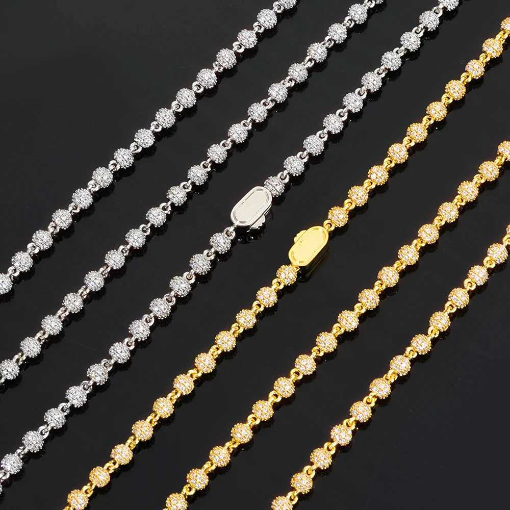 Full Diamond Round Bead Diamond Bracelet Womens Premium 4mm Gold Plated Spring Buckle Mens Hip Hop Accessories W250904