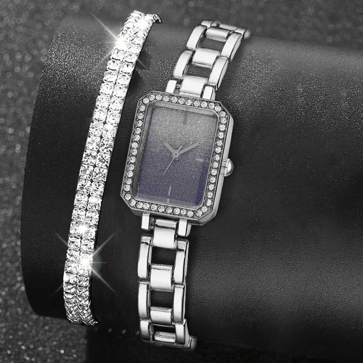 2PCS Silver Wens Watch Set Luxury Trendy Simple Quartz Watch Bracelet Set Suitable for Daily Clothing Matching Perfect Gift X250904