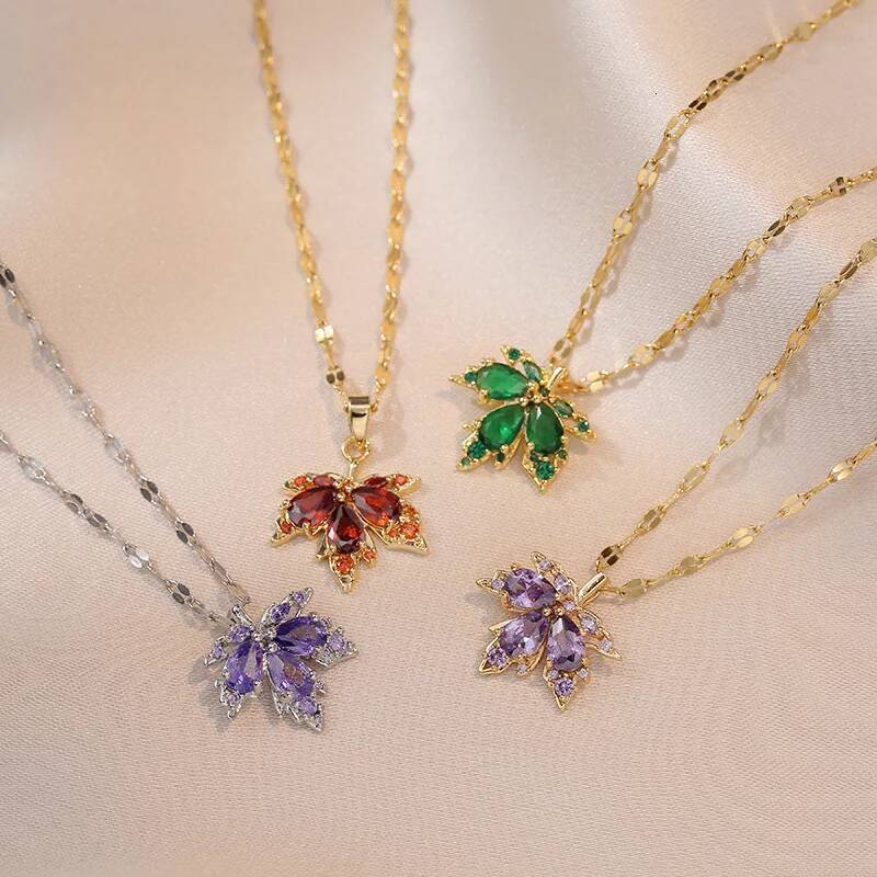 Exquisite Micro Inlaid Zircon Tassel Necklace For Women Stainless Steel Moon Butterfly Flower Clavicle Choker Jewelry