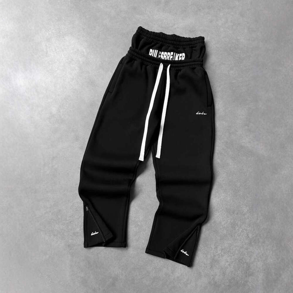 Trendy New Men's American Style Casual Street Loose Letter Embroidery Double Waistband Straight Long Pants