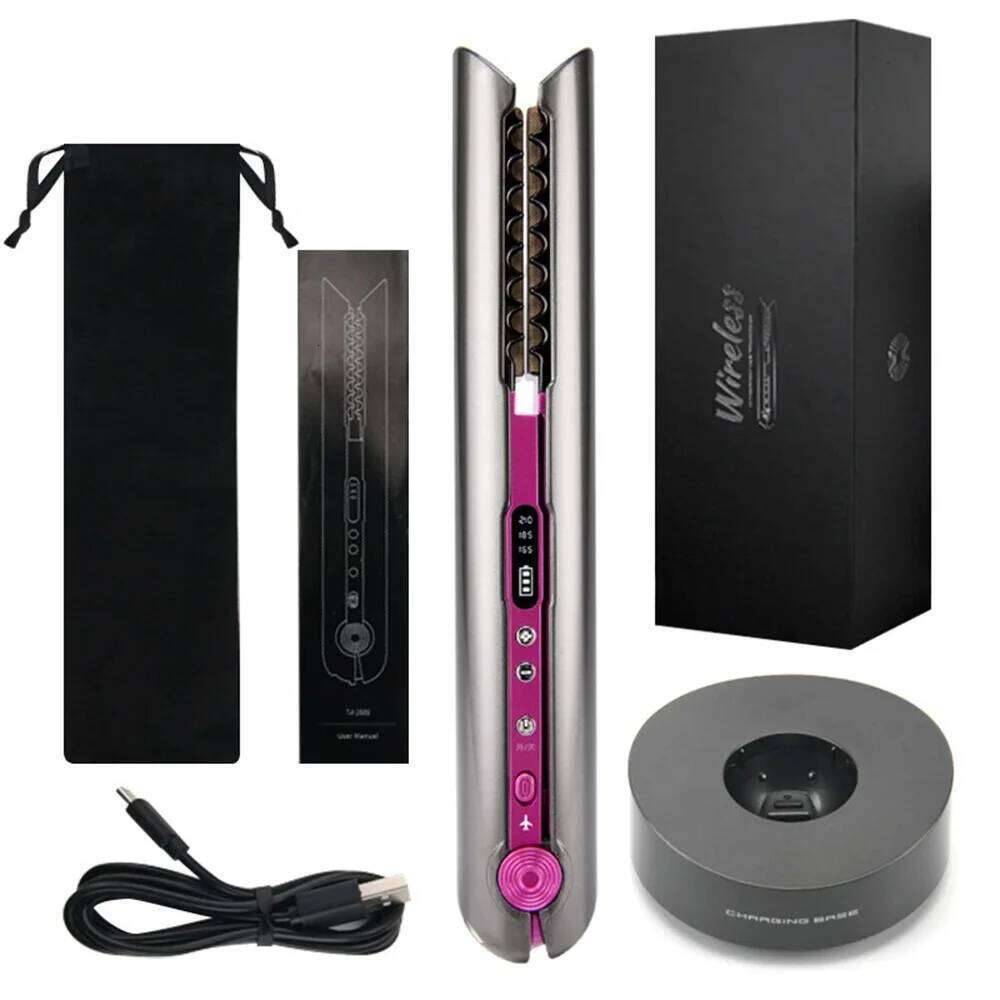 Portable Straightener With Charging Base Wireless Iron Floading Plate And Comb PTC Hair Straightening Device