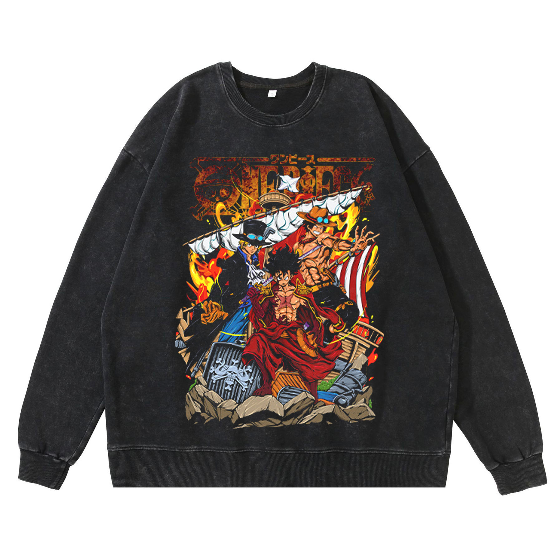 360g Heavyweight Washed Vintage Hoodie Street Hip-Hop Anime American Style Luffy Cotton Fall Hoodie - TT8208