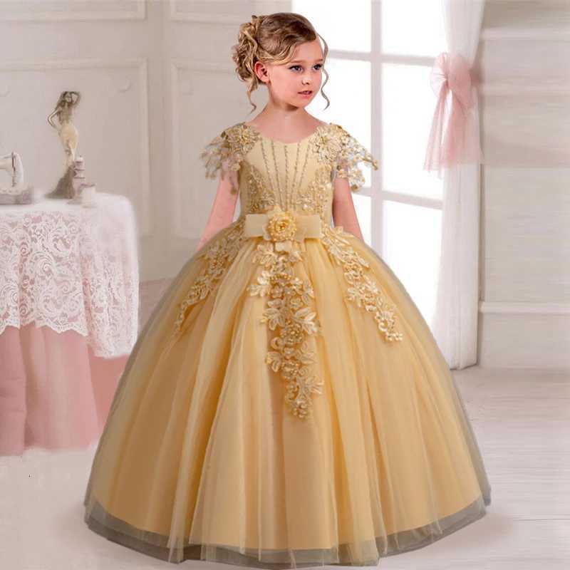 2025 New Elegant Girl Wedding Dress Embroidered Mesh Princess Dress 4-12 Years Old Girl Graduation Party Prom Evening Dress Z250904
