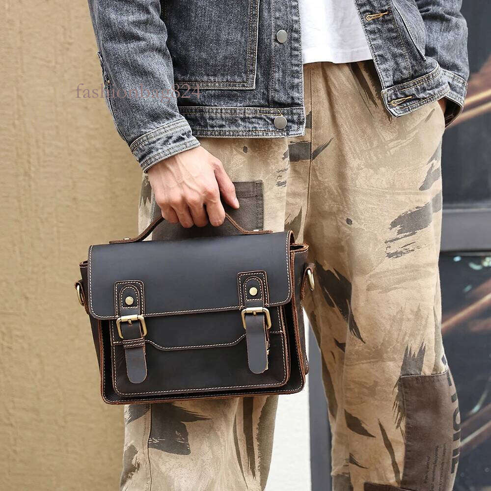 JOYIR Vintage Genuine Leather Shoulder Men Women Work Travel Messenger Satchel Crossbody Bag Fit For 7.9" Ipad Handbag