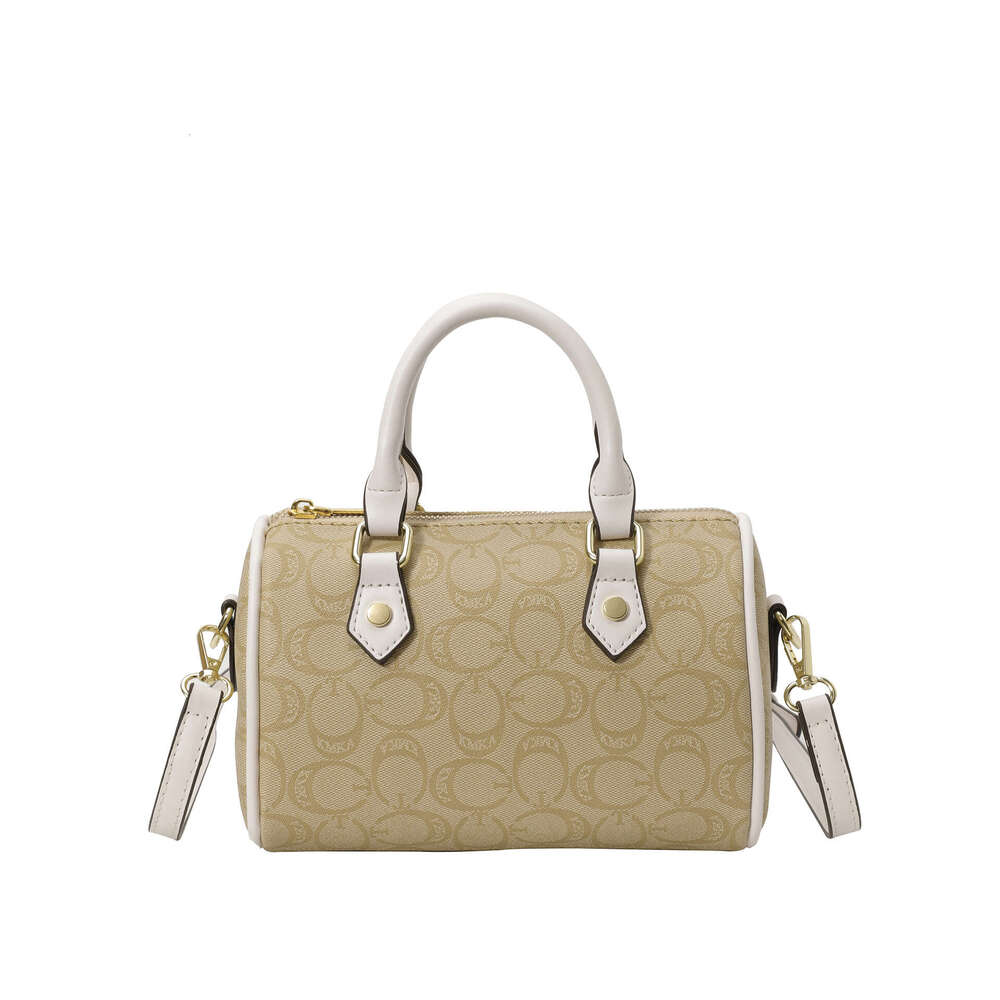 DHEssentials 2025 Spring Boston Bag - Women's Small Pillow Shape, Vintage Print, Multi-Carry (Handheld/Shoulder/Crossbody), Minimalist Style