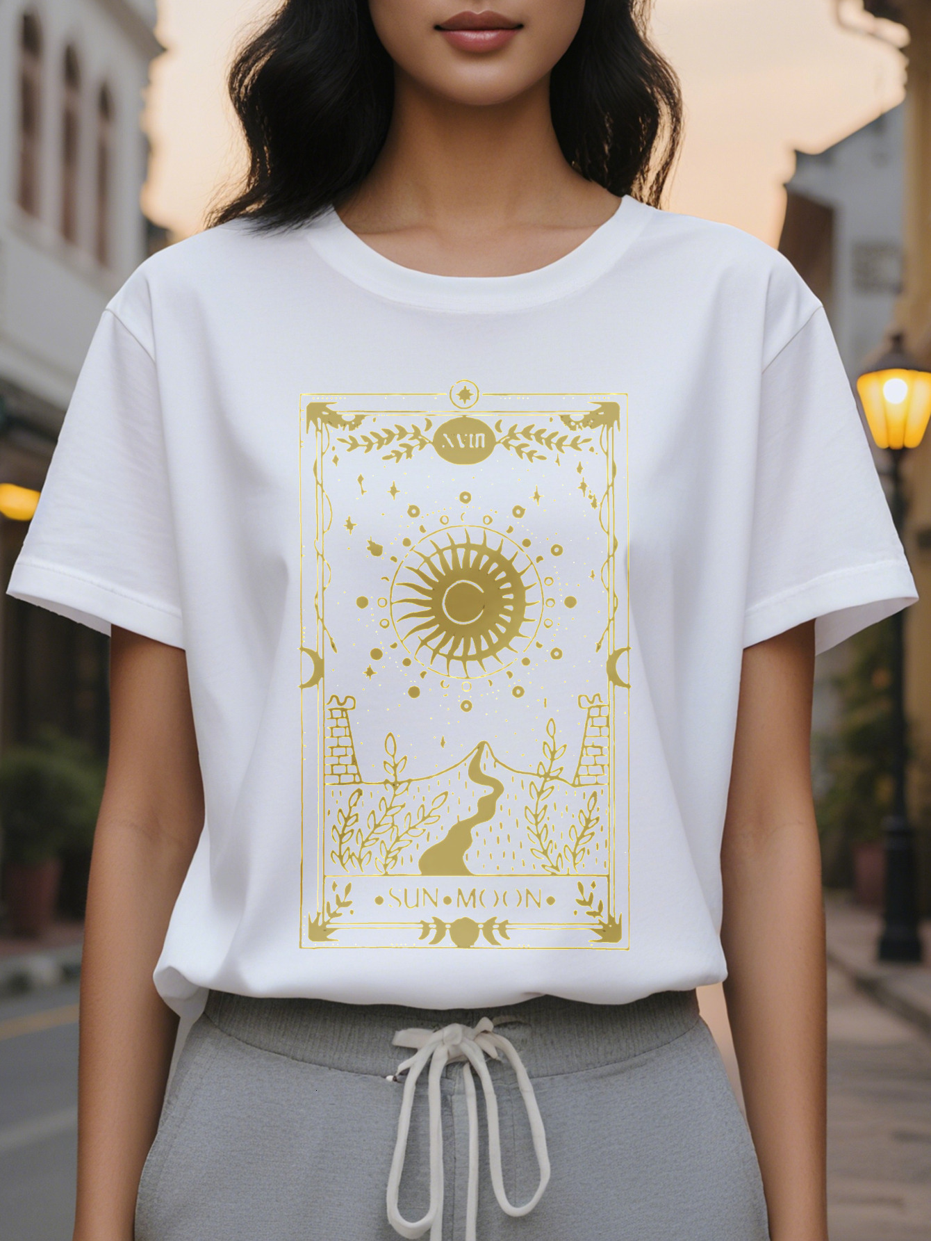 Print Women S Spring And Summer Fitted Round Neck T-Shirt