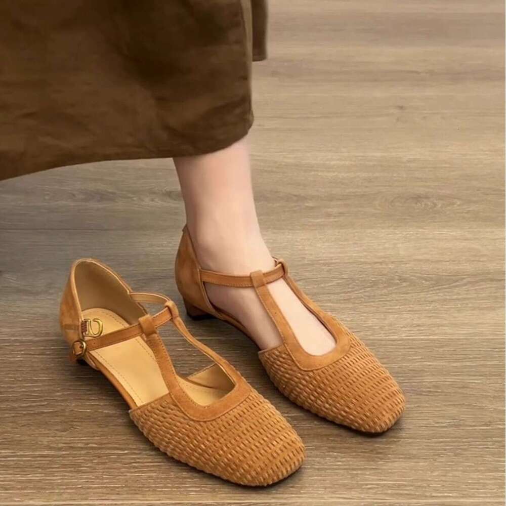 Woven Stunning Roman Sandals for Women 2025 New Summer Outdoor Hollow Mary Jane Designer Shoe Chunky Heel Closed Toe Single Shoes