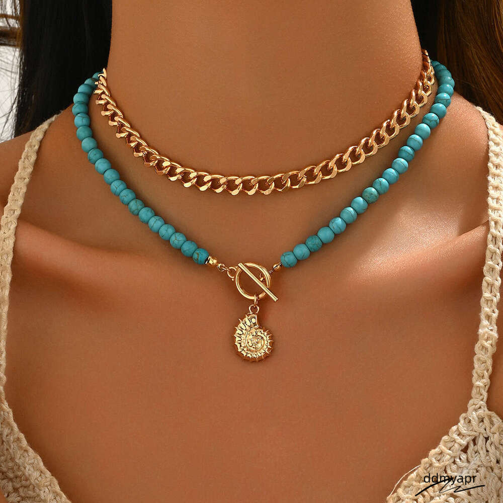 Fashion Jewelry - Beaded Green Turquoise Seashell Pendant Necklace, Ocean-Style Collar Necklace For Ddmyday Women Ddmyday