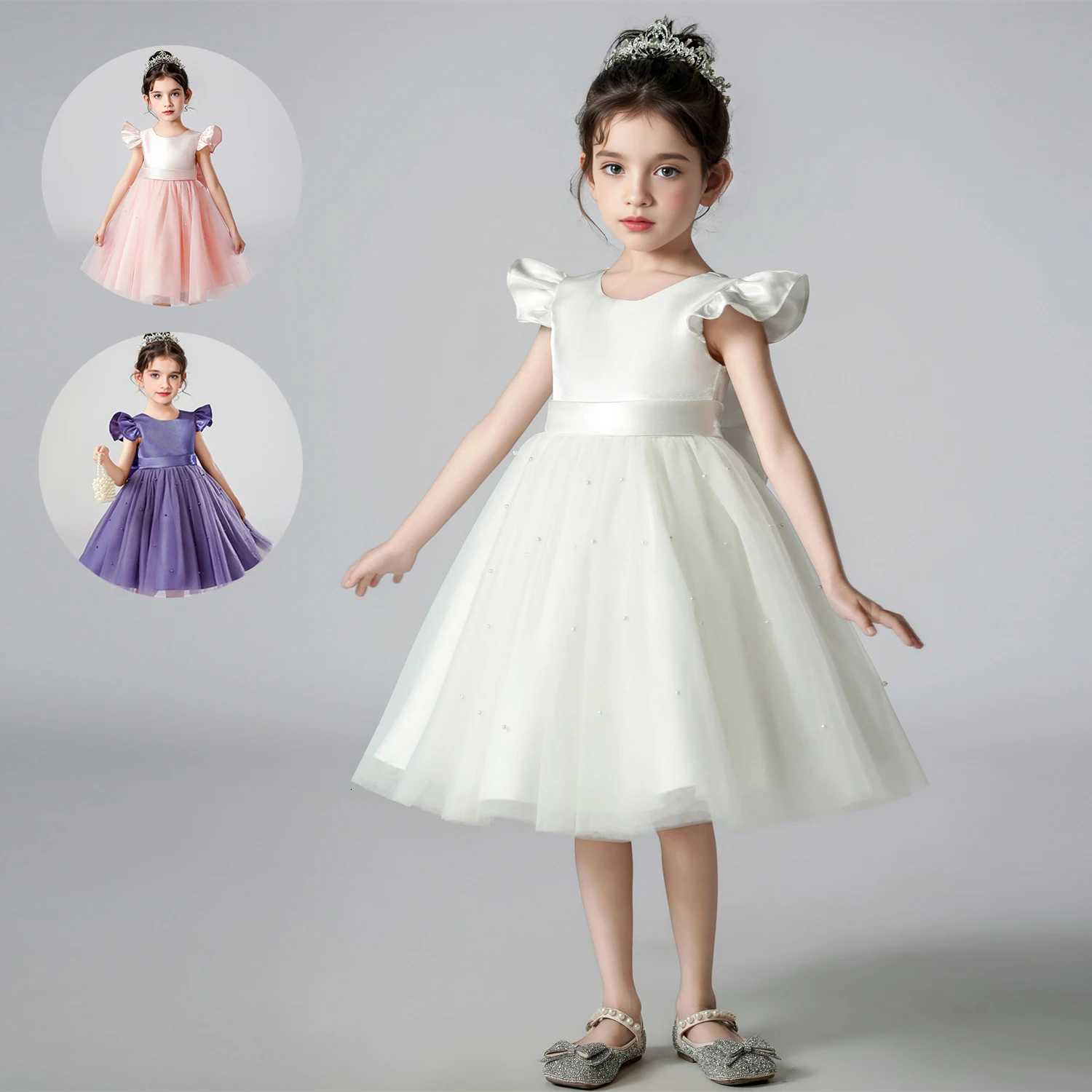 Factory Flower Girl Wedding Dress Tulle Short Sleeveless A Line Holiday Birthday Party Kid Girl Ball Gown Girls Formal Dresses Z250904