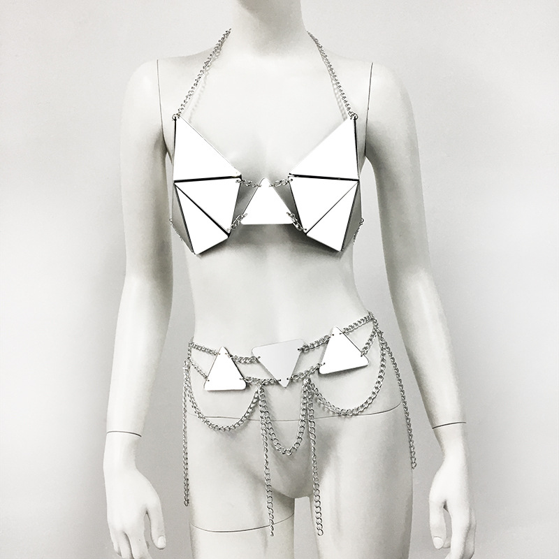 Stage Wear Mirror-Panel Body Chain Bikini Chest Chain For Performance Outfits & Music Festival Wear