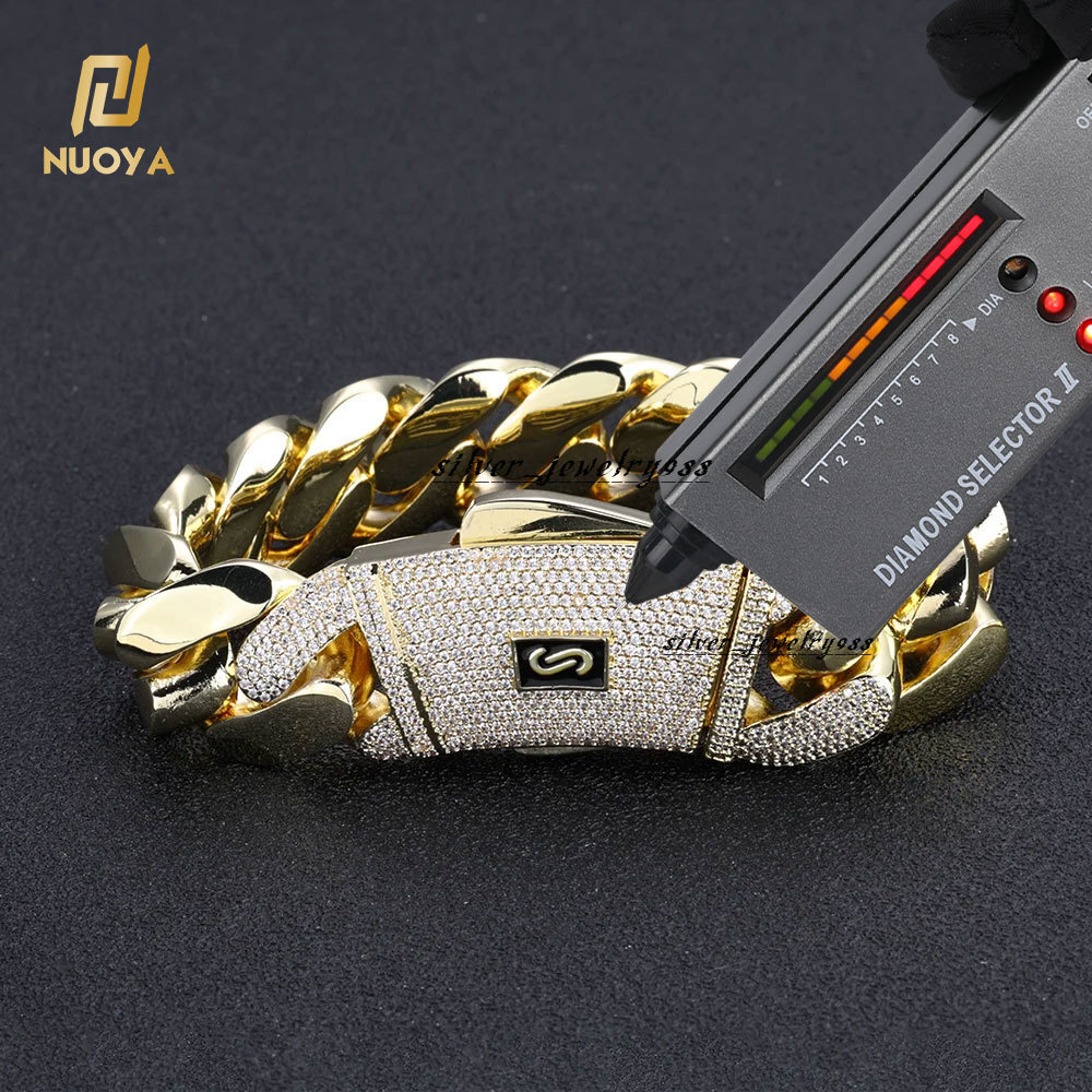 NUOYA Luxury Monaco Style Cuban Link Chain 925 Silver Smooth Cuban Bracelet Iced Out VVS Moissanite Cuban Bracelet Fine Jewelry