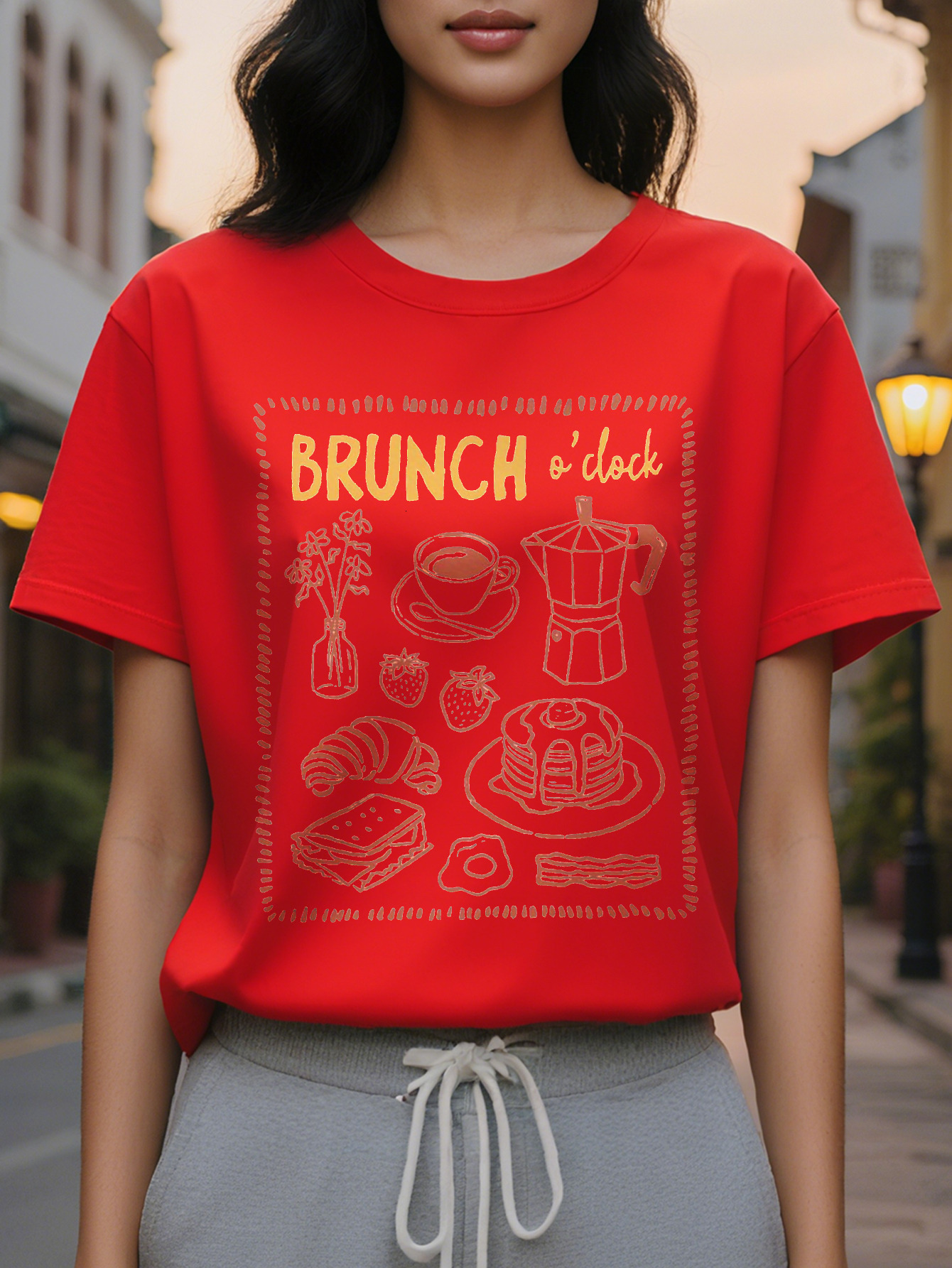 Brunch Casual Summer Wear Comfortable And Fashionable Round Neck Top Opaque Material Bright Printed Shirt