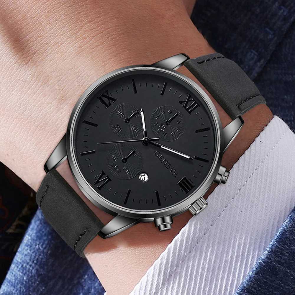 3PCS Black Mens Watch Set Business Trend Quartz Watch Bracelet Necklace Set Suitable for Daily Clothing Matching Perfect Gift X250904