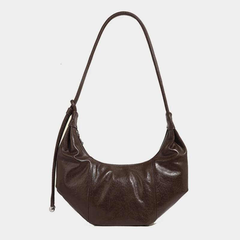 Hifashon Cowhide Genuine Leather Half Moon Shoulder Bags For Women 2025 Designer Crossbody Hobos Crescent Ladies Handbags