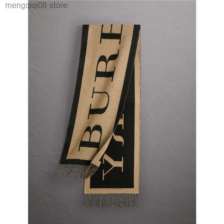 British couples two color double face letter printed cashmere wool mink scarf L250904 2189L
