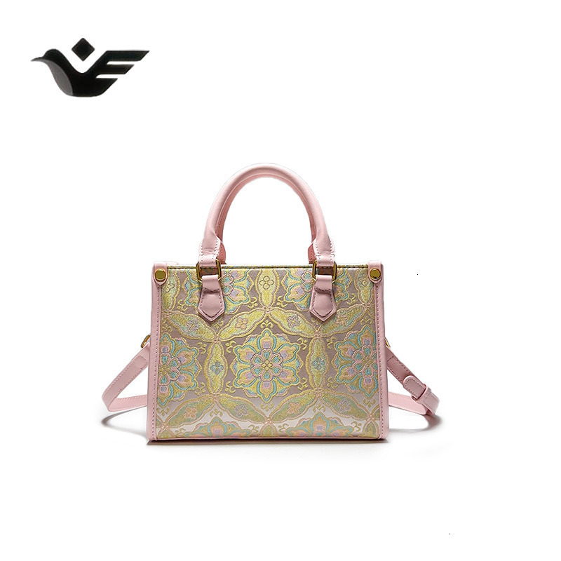 Feiyan Free Shipping New Designer Bag Luxury Shopping Bag Chinese Style Handbag For Women 2025 Spring Summer New Song Brocade Pattern Pink Design Tote