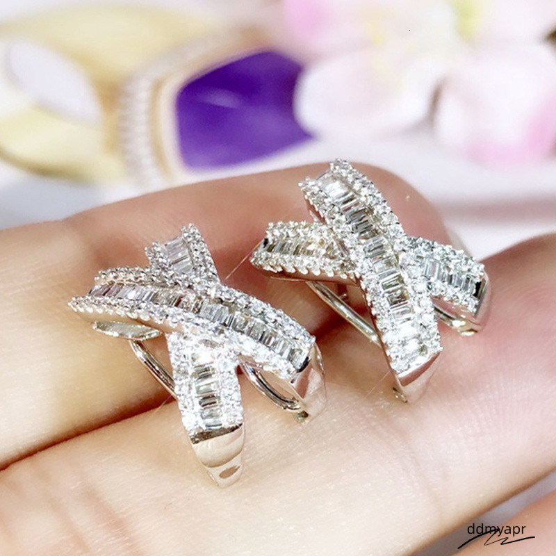 Choucong 2024 Top ddmycrazy Sell Cross Clip Earrings Vintage Jewelry Real 100% Sterling Sier Princess Cut Moissanite Dia Party Women Female Bow Earrin