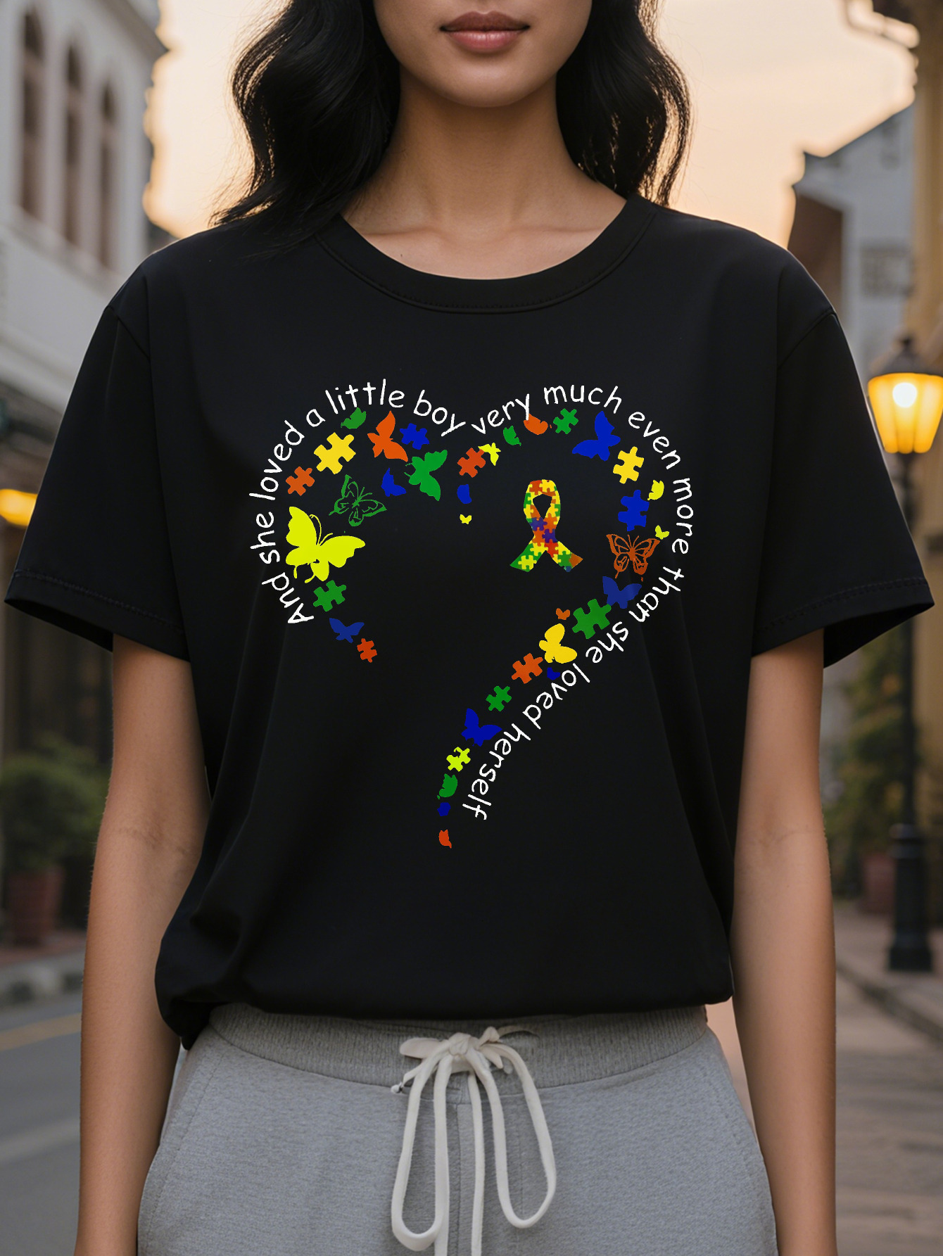 Large XL Short Sleeve Heart Print Casual T-Shirt Women's Crew Neck Top for Spring Summer Plus Size