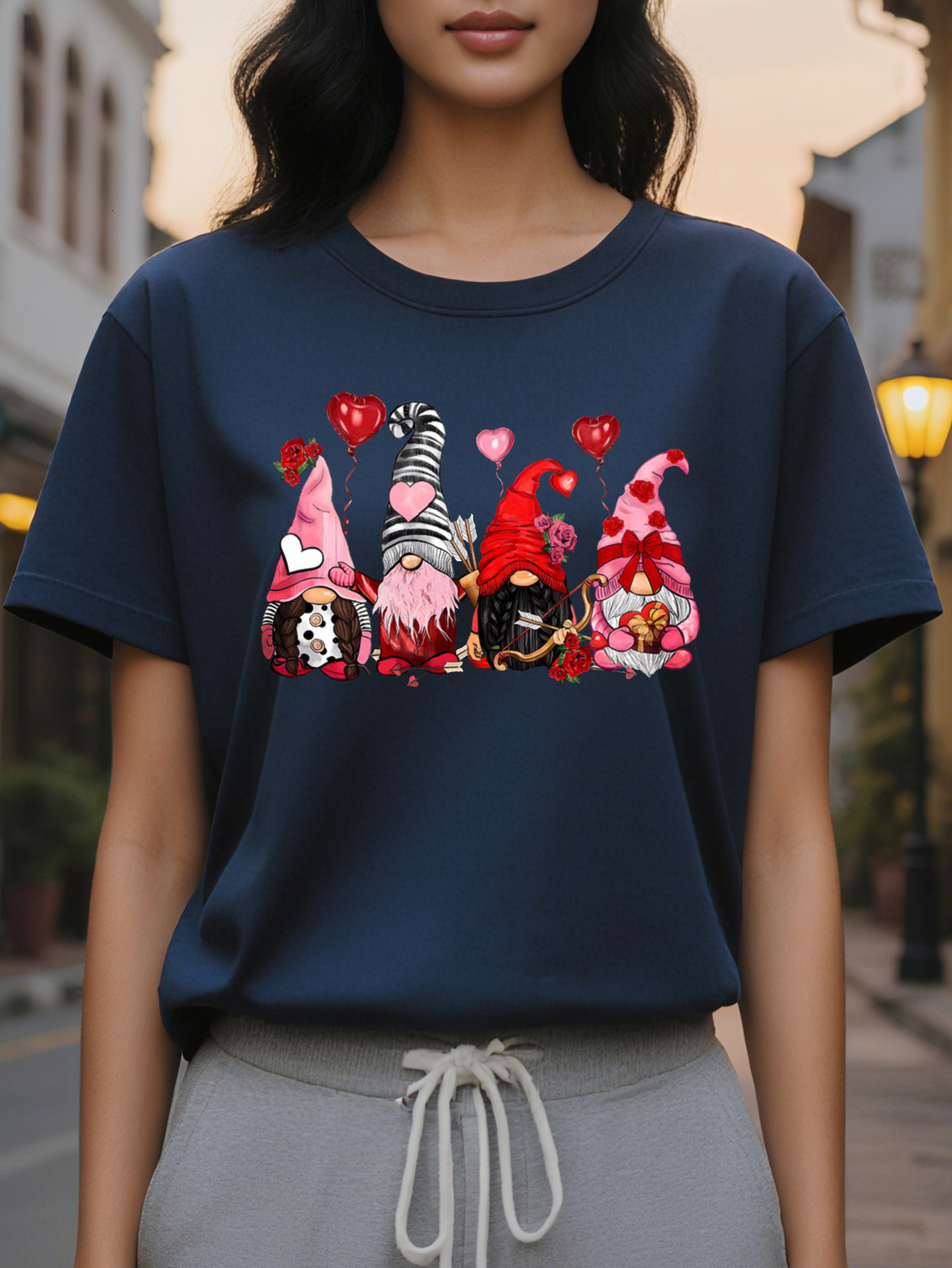 Crewneck T-Shirt Cotton Opaque Thin Washable Knitted Alphabet Pattern Casual Style Summer