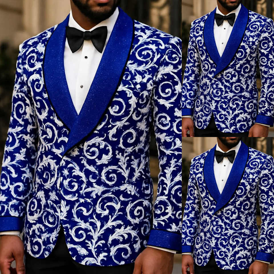 Print Floral Men Tuxedos Customized Plus Size Groom Jacket Coat Fashion Birthday Party Show Wear One Piece