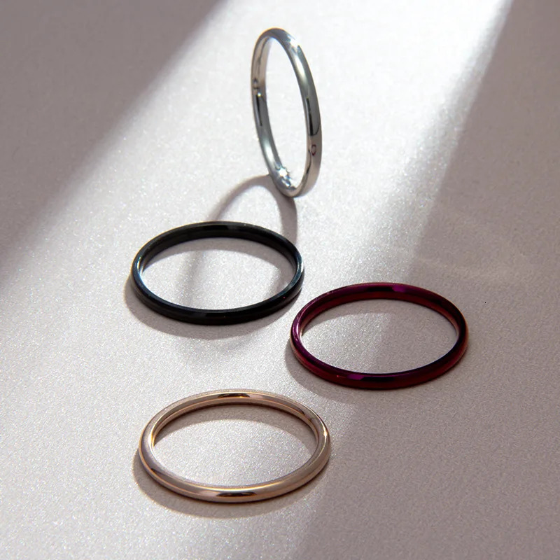 2MM Thin Steel Silver color Couple Ring Smooth Simple Fashion Rose Gold Color Finger Ring For Women and Men mens gifts 250904