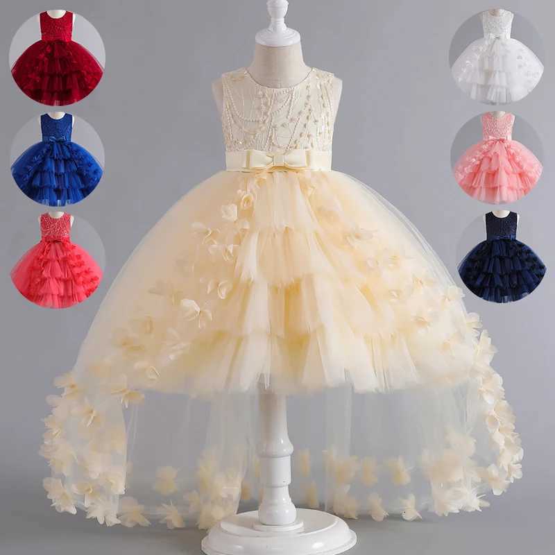 2-12 Years Baby Girl Tailing Dresses Kid Girls Sleeveless Mesh Dress For Ceremony Birthday Party Wedding Flower Gown Z250904
