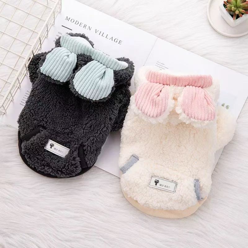 T1114 New dog clothes plus velvet thick overalls Schnauzer Teddy pet cat autumn and winter warm four-legged cotton coat