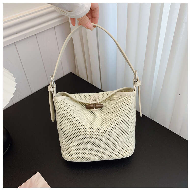 DHEssentials 2025 Summer Striped Knit Crossbody Bag for Women, Medium Bucket Shape