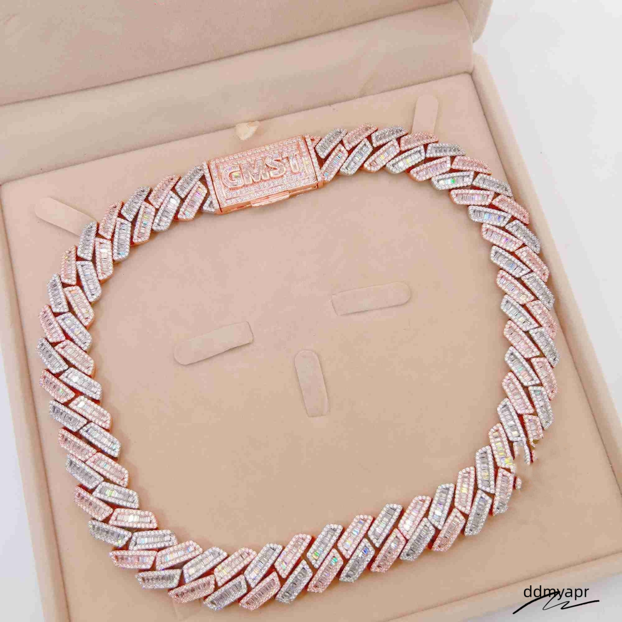 Moissanite Iced Out Cuban K Chain Ddmyday Hip Hop Fine Jewelry Baguette Dia Men Necklace Sterg Sier Fully Vvs Moissanite Designer Jewelry Ddmyday