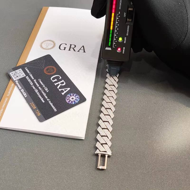 925 Silver Moissanite Cuban Link Chain VVS Clarity 18k Gold Plated Iced Moissanite Chain Men