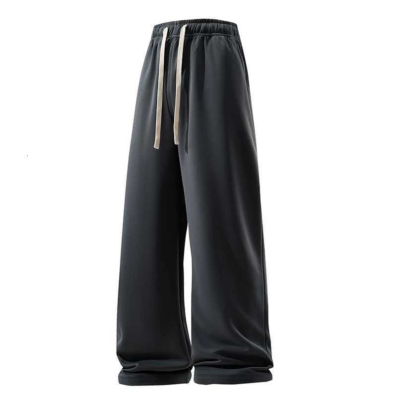 Wide Leg Pant Fashion Causal Breathable Men Sweatpant Male Autumn Versatile Elastic High Waist Drawstring Loose Straight TrouserXJ250904