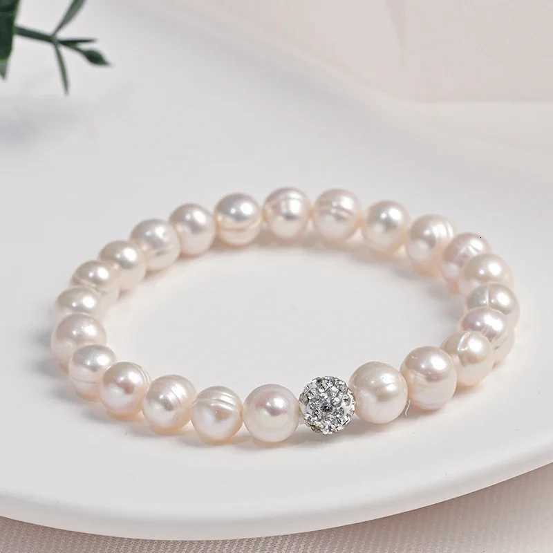 89mm Natural Freshwater Pearls Bracelet for Women Punch Oval Thread Elastic Rope Bracelet Zircon Sphere Bangle Fashion Jewelry Y250904