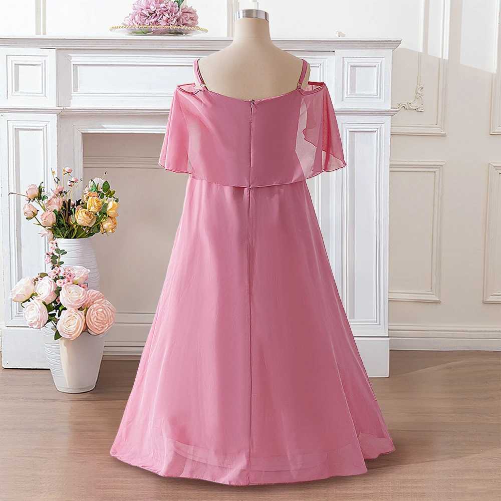 Elegant Fold Bridesmaids Party Girls Dress Wedding Birthday Princess Prom Chiffon Kids Dresses for Girl Birthday Evening Costume Z250904