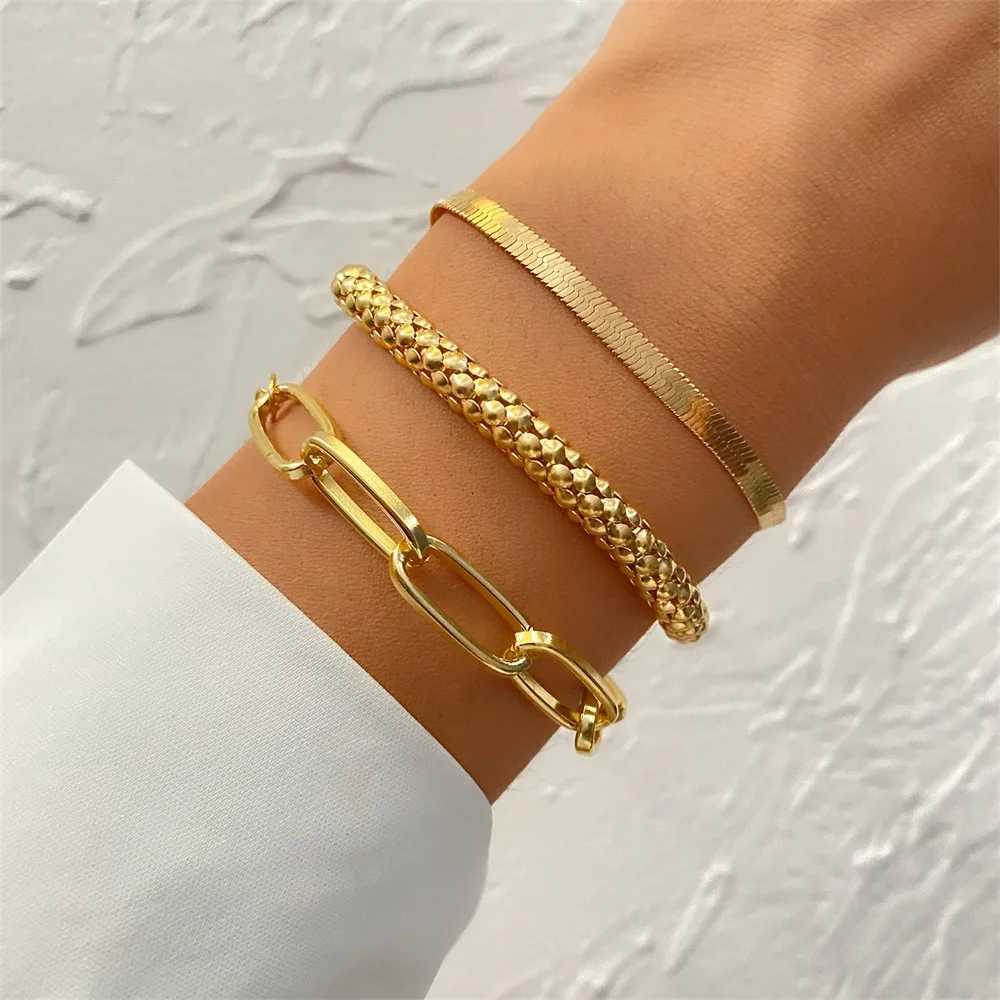 FNIO Tren Geometric Metal Bracelet for Women Gold Color Cuff Bangle Bracelet Set 2023 Classic Jewelry AccoriesXJ250904
