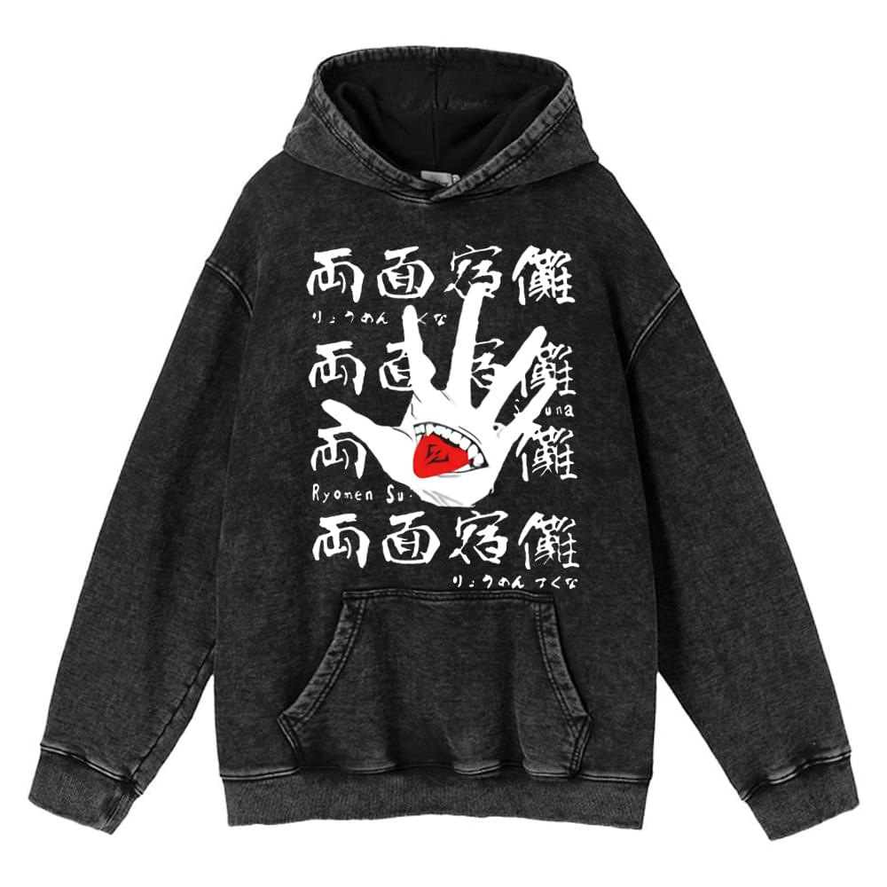 440g Heavyweight Cotton Pre-Washed Distressed Jujutsu Kaisen Satoru Gojo Anime Street Retro Streetwear Hoodie - TT8318