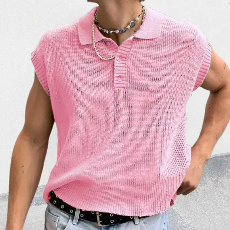 Mens Sweater Vest Solid Color Polo Neck Knitted Top Sweater for Men ClothingXJ250904