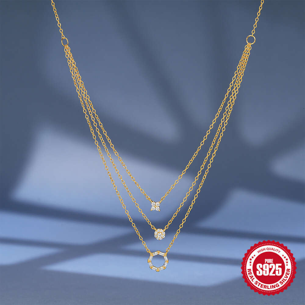Fashionable S Pure Sier Petal Element Three-Layer Stacking Perfect Neck Effect Necklace